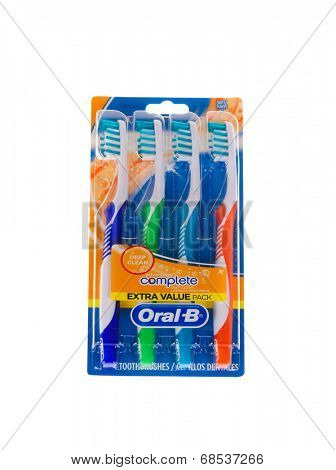 HAYWARD, CA - July 17, 2014: 4 pack of ORAL-B brand tooth brushes