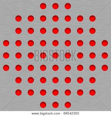 Brushed Metal Tile Background With Red Grill Holes