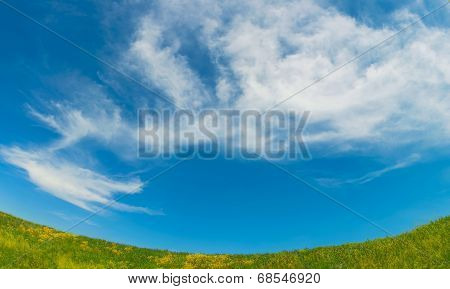 Background With Meadow And Clouds