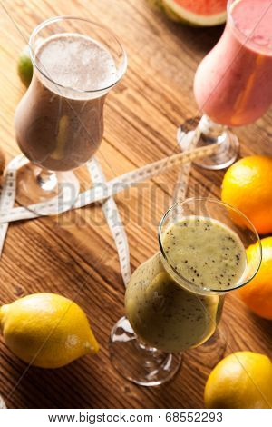 Healthy Diet, Protein Shakes And Fruits