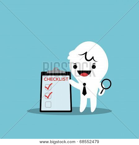 Business Cartoon Character Checking The Checklist Clipboard