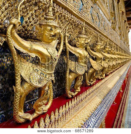 Golden Staute Of Garuda Right Side At Emerald Buddha Temple, King Palace, Thailand