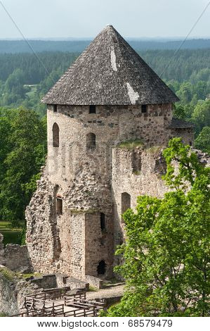 Ruins of the beautiful castle in town of Cesis was a residence of the Livonian order (teutonic knights) in the middle ages, Latvia