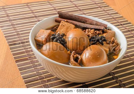 Eggs,tofu And Pork In Five Spices Brown Sauce