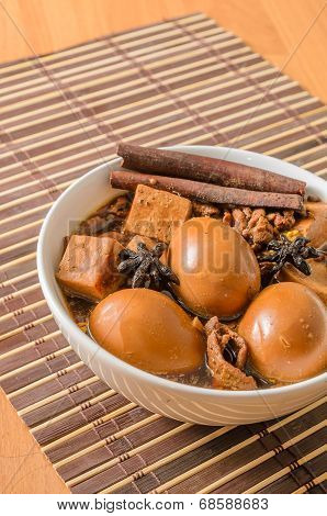 Eggs,tofu And Pork In Five Spices Brown Sauce