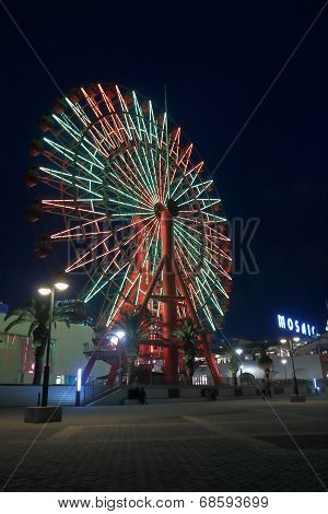 Ferris wheel at Haborland by night Kobe Japan