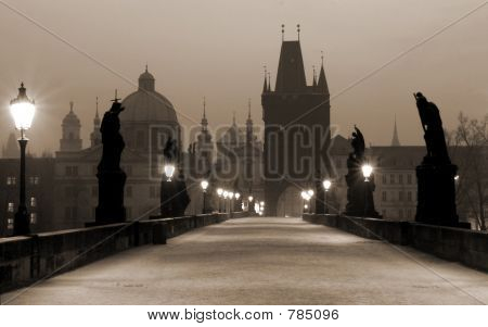 Praha Karlův most, (Sépie)