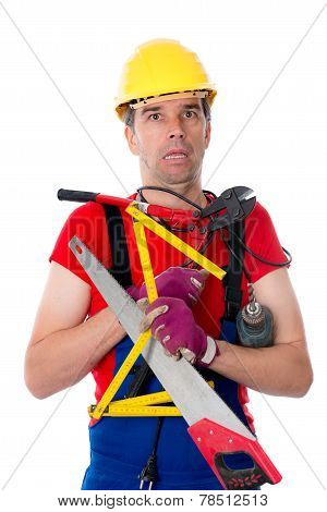 worker with different tools is over-worked