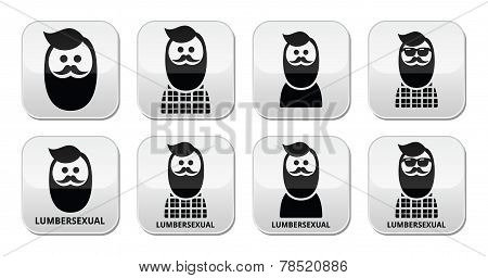 Lumbersexual man, lumberjack - fashion trend buttons set