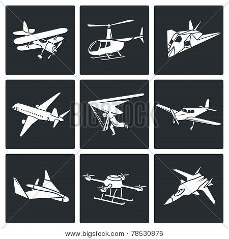 Aaircrafts Vector Icons Set