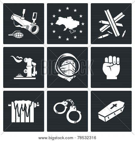 European Integration Of Ukraine Vector Icons Set