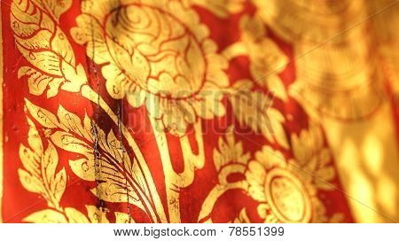 Thai Oriental Red And Gold Flower Illustration Pattern