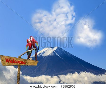The Sacred Mountain Of Fuji In The Background Of Blue Sky At Japan