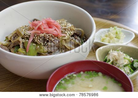 japanese beef over rice gyudon food set