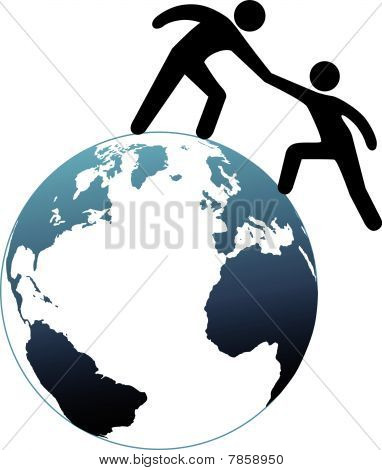 Helper Reach ut hjälper vän upp toppen av världen.