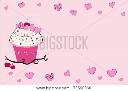 Cup cake with hearts greeting card