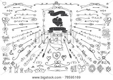 Doodle Border,frame,ribbonst.handscetched Love Decor