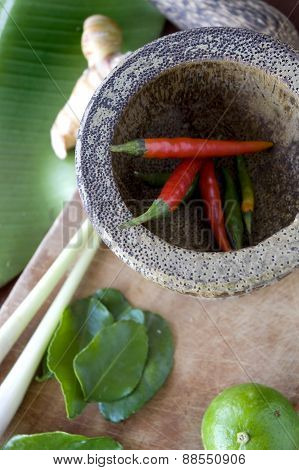 Red Chili In Mortar