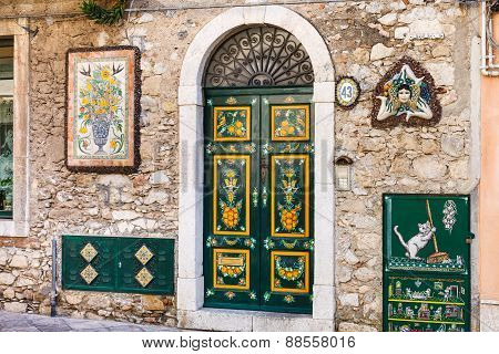 Traditional Decoration Of Facade In Taormina