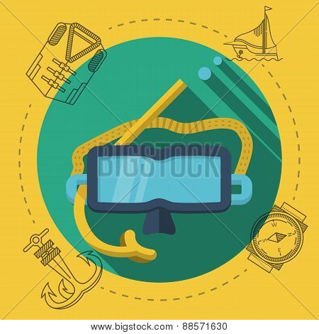Flat color vector illustration for diving