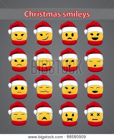 Set of celebratory Christmas smileys for your forum. vector illustration