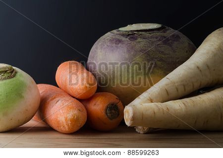 Root Vegetables Arranged On Table