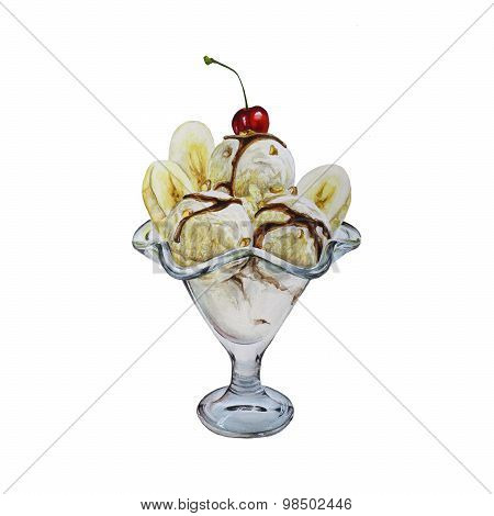 Banana ice-cream dessert watercolor illustration