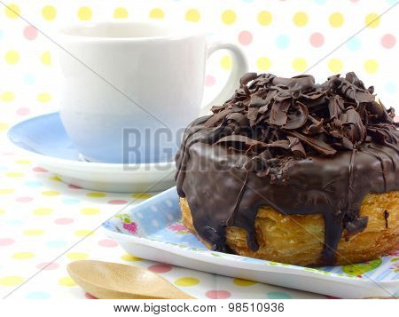 Donut-cronut With Chocolate Flavor Selective Focus Delicious Sweet Dessert
