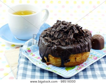 Donut-cronut With Chocolate Flavor Selective Focus Delicious Sweet Dessert