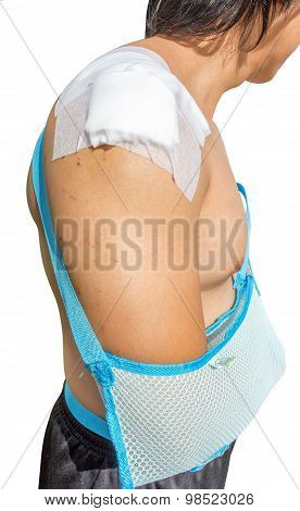 Man With Arm In Sling Isolated On White Background With Clippingpath
