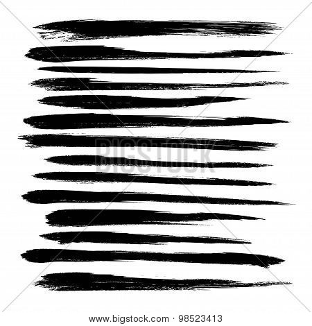 Abstract Black Long Strokes Of Paint  Isolated On A White Background