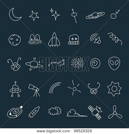 Space And Aliens Hand Drawn Icon Set