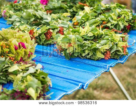 Wreaths of flowers on a festival of midsommar in Warsaw
