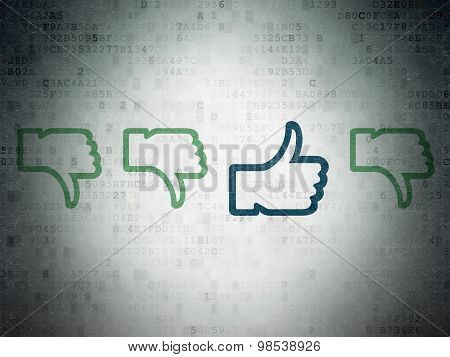 Social media concept: thumb up icon on Digital Paper background