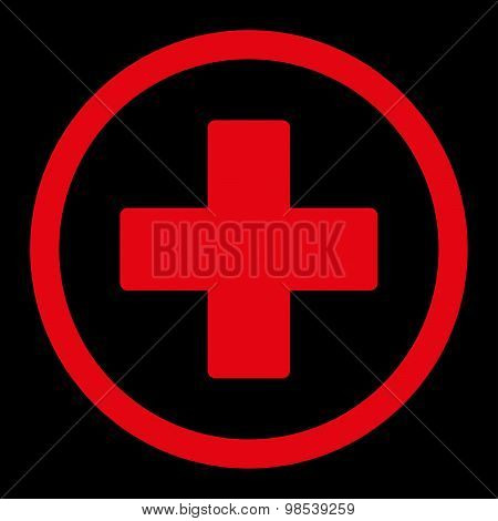 Plus flat red color rounded vector icon
