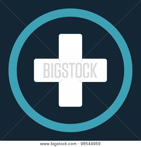 Plus flat blue and white colors rounded vector icon