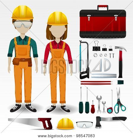 Field Engineering Or Technician Uniform Clothing, Stationary And Accessories Tool Box Icon Collectio