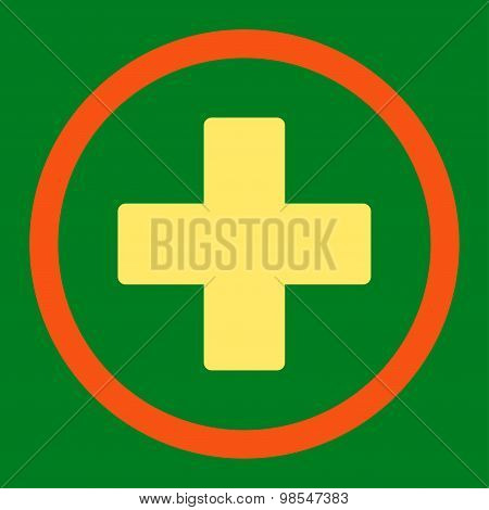 Plus flat orange and yellow colors rounded vector icon