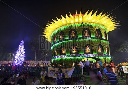 Kolkata , India - October 1, 2014 : Durga Puja Festival, Decorated Pandal