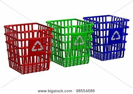 Recycling Baskets Isolated On White Background