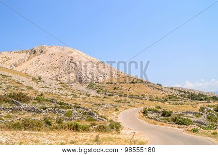 Rocky Hills And Fences With The Road On The Island Of Krk, Croatia