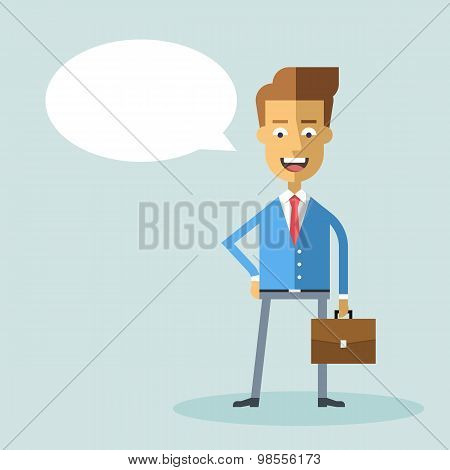 Handsome businessman with a briefcase. Style flat.