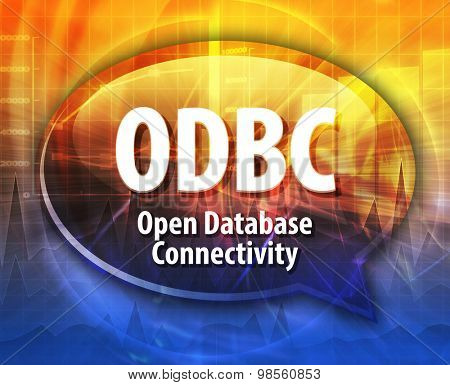 Speech bubble illustration of information technology acronym abbreviation term definition ODBC Open Database Connectivity