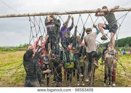 Team storms net wall in extrim race. Tyumen.Russia