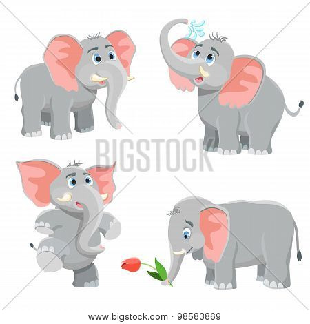 Cartoon Elephant Set. Vector Illustration