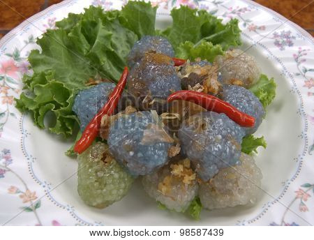 Kanom Sago; Thai Dessert ; Powdery Starch From Certain Sago Palm
