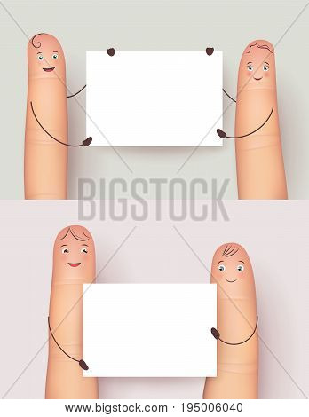 Fingers and white clean banner set. Mockup copy space poster Flat style vector realistic illustration isolated on white background