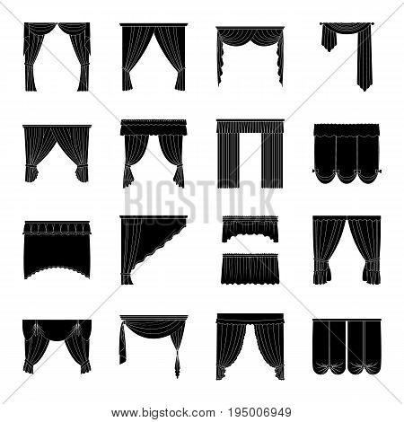 Fabric, textiles, interior and other curtains elements. Curtains set collection icons in black style vector symbol stock illustration.