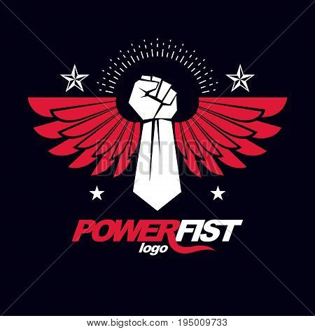 Strong raised arm of athletic man vector illustration. Martial arts championship abstract symbol.