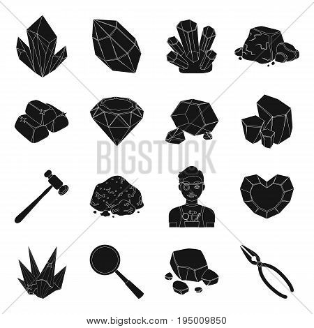 Precious minerals and jeweler set icons in black design. Big collection of precious minerals and jeweler vector symbol stock illustration